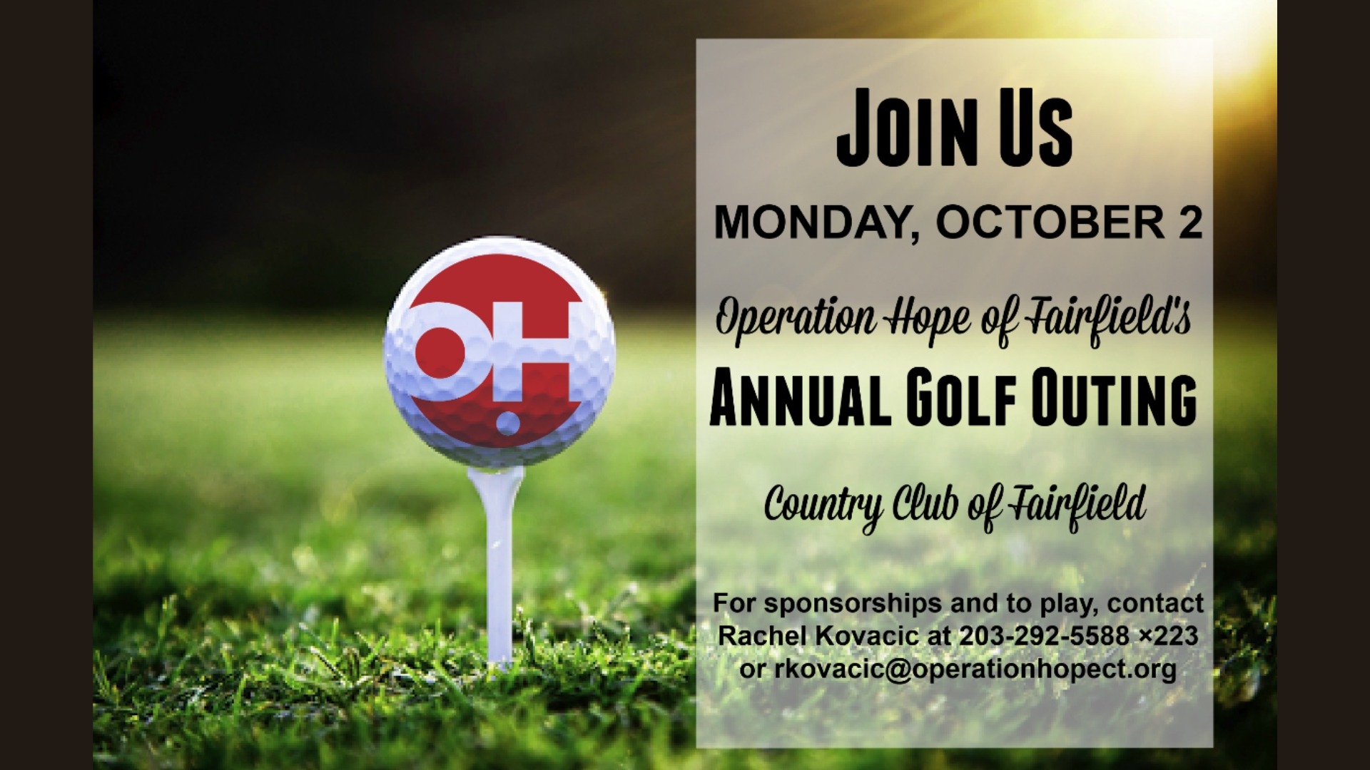 Operation of Hope of Fairfield  annual golf outing is October 2