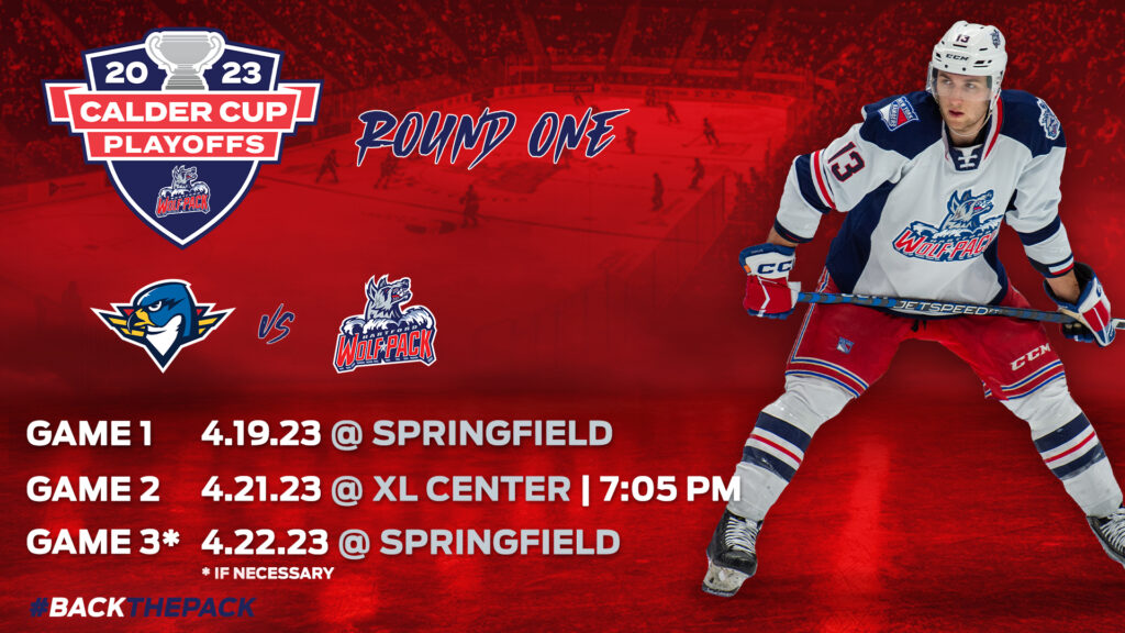 Hartford wolf pack to play in the first round of the CALDER CUP against the Springfield Thunderbirds
